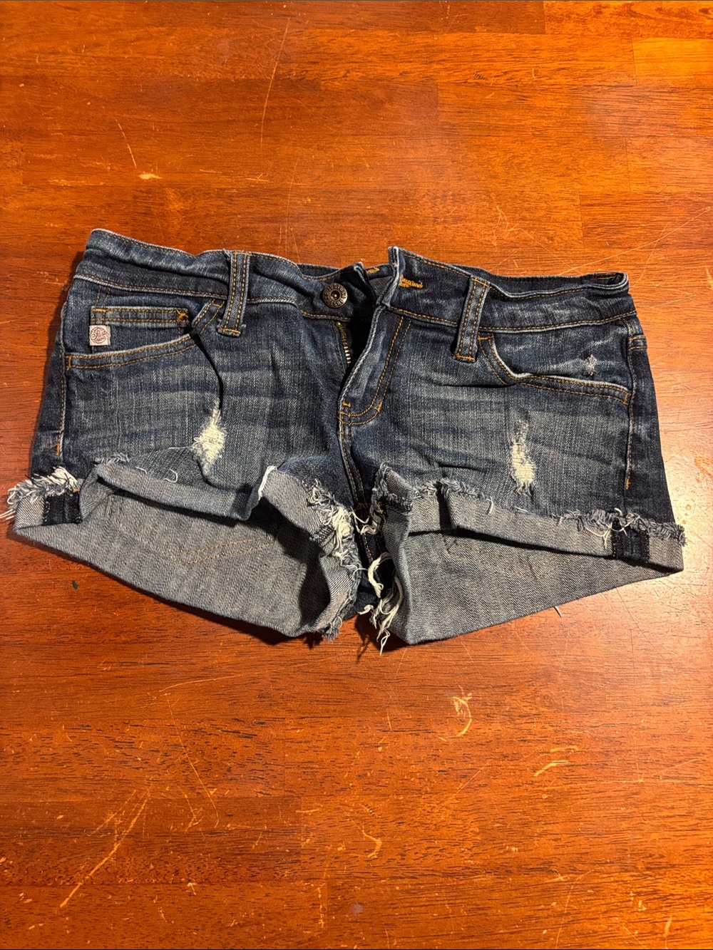 Just USA Dark Blue Distressed Denim Cutoff Shorts